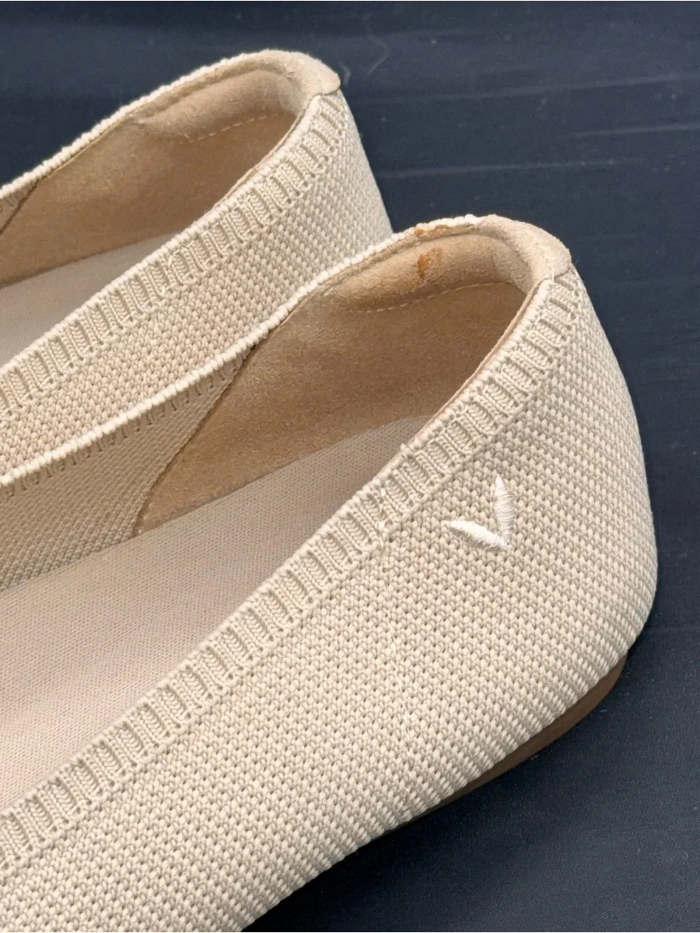 Vivaia Aria Pointed Toe Ballet Flats Cream Knit Quiet Luxury Minimal US 9.5